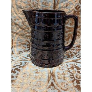 Vintage Marcrest Stoneware Brown Daisy Dot Water Pitcher 8" Oven Proof Flaw*